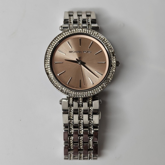 Women Michael Kors MK3218 Darci Silver Tone Stainless Steel Watch 39mm Rose Dial - Picture 1 of 16